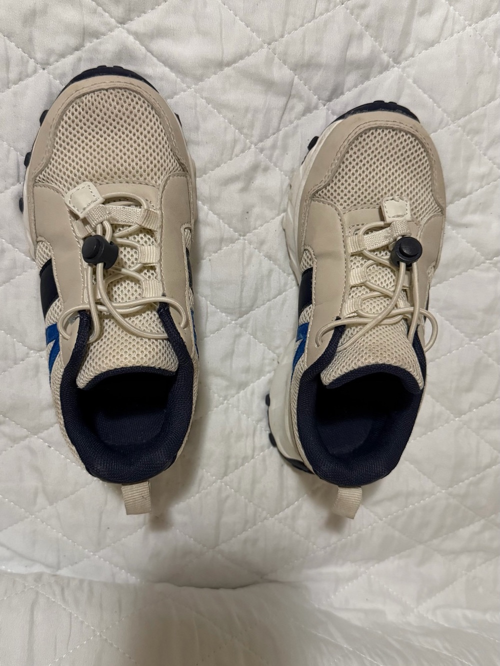 Kids Beige and Navy Athletic Sneakers - Lightweight Comfort